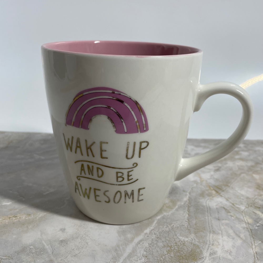Extra Large Threshold  Wake Up And Be Awesome Mug Pink Rainbow 16oz Boho